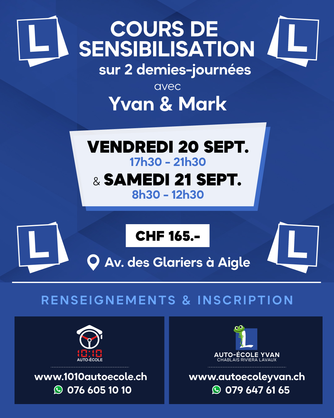 Cours de sensibilisation : dates pour sept. 2024