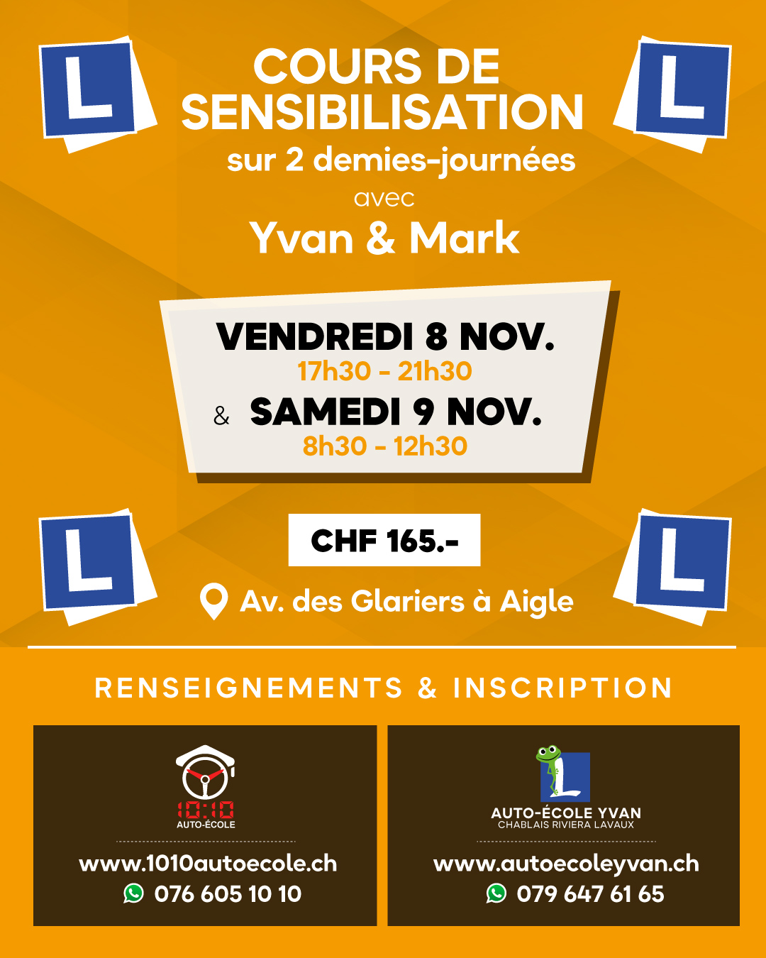 Cours de sensibilisation : dates pour nov. 2024